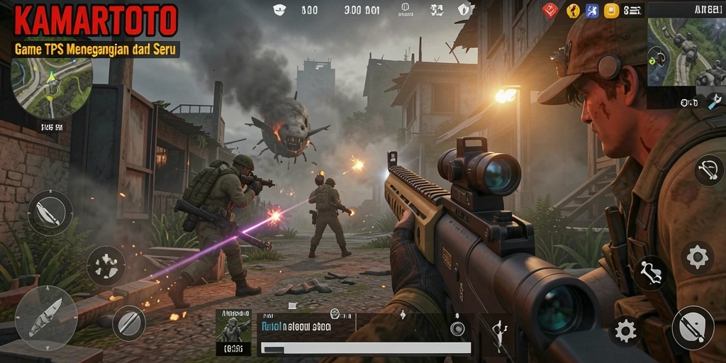 Tampilan gameplay intens di KAMARTOTO dengan aksi menembak seru.