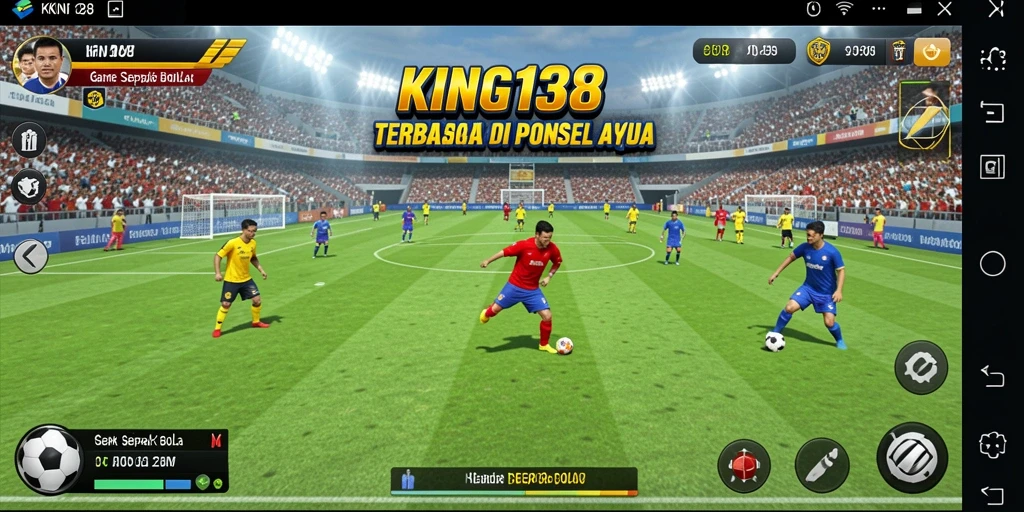 Screenshot gameplay KING138 menampilkan aksi seru dalam pertandingan sepak bola.