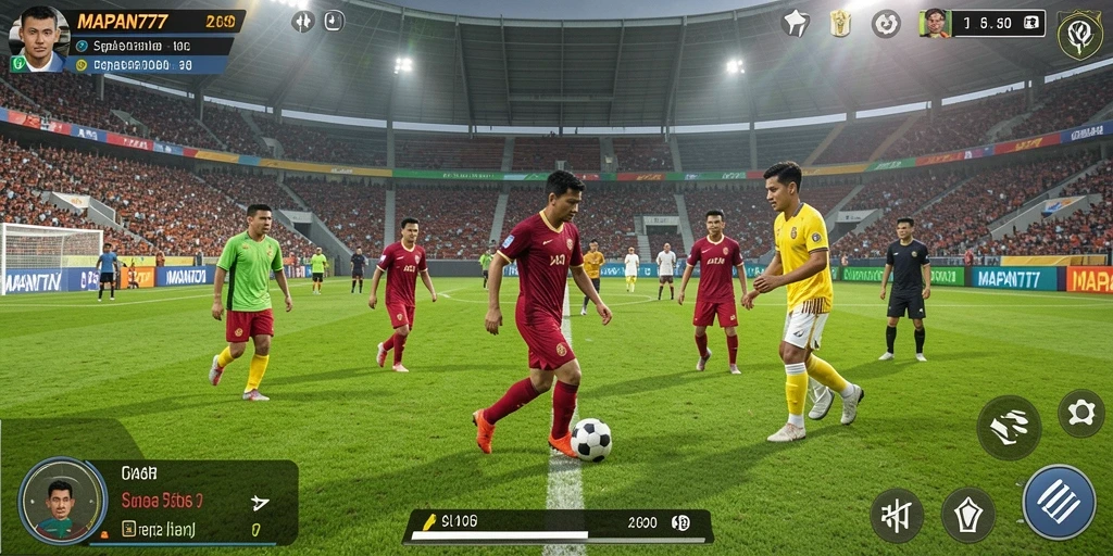 Tampilan gameplay seru di <strong>MAPAN777</strong>, menunjukkan aksi pertandingan sepak bola.