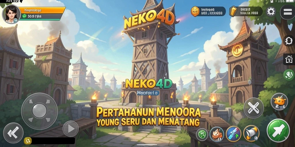 Tangkapan layar gameplay <strong>NEKO4D</strong> menampilkan aksi seru dalam pertahanan menara.